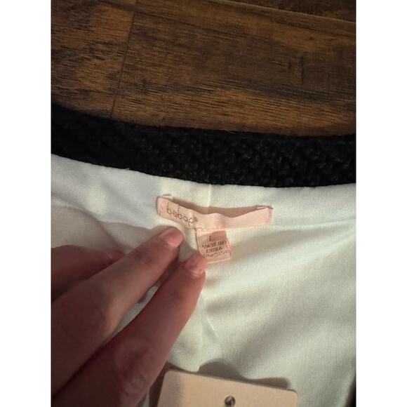 bebop Tweed V Neck Button Front Knee Length Dress White Black L - Picture 3 of 9